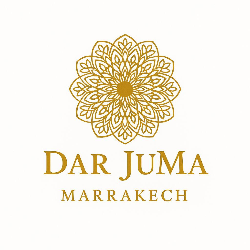 Gold logo with ornamental design above text "DAR JUMA MAISON D'HÔTES."